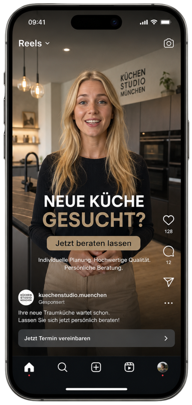 Instagram Reels-Anzeige einer Küchen-Werbung